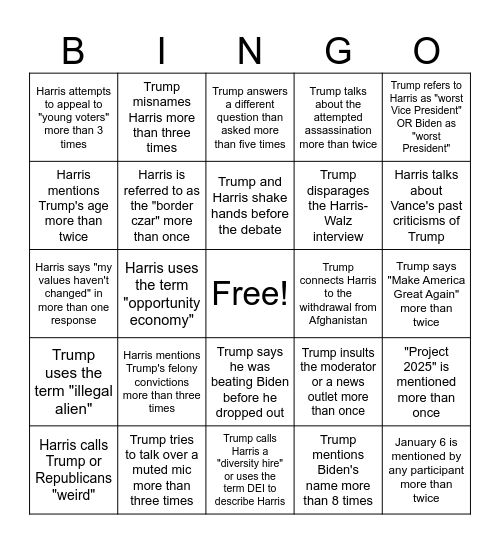 Debate Bingo Card