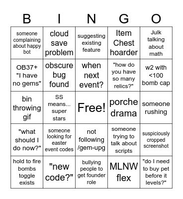 Idle Obelisk Miner Bingo Card