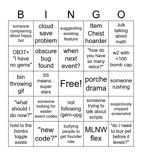 Idle Obelisk Miner Bingo Card
