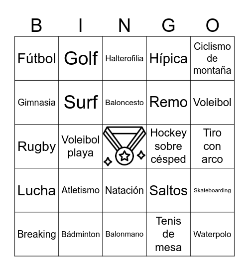 Los deportes olímpicos Bingo Card