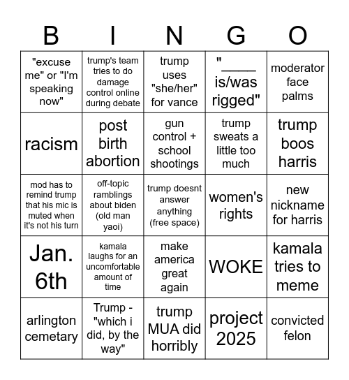 Debate Bingo Card
