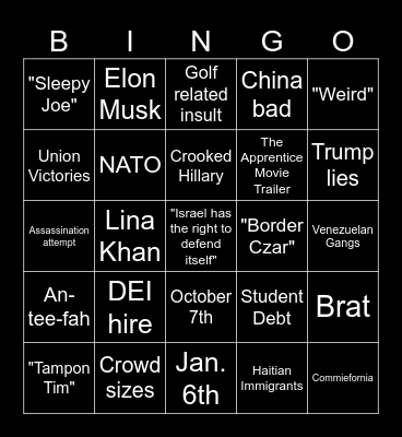 Kamala/Trump Debate Bingo Card