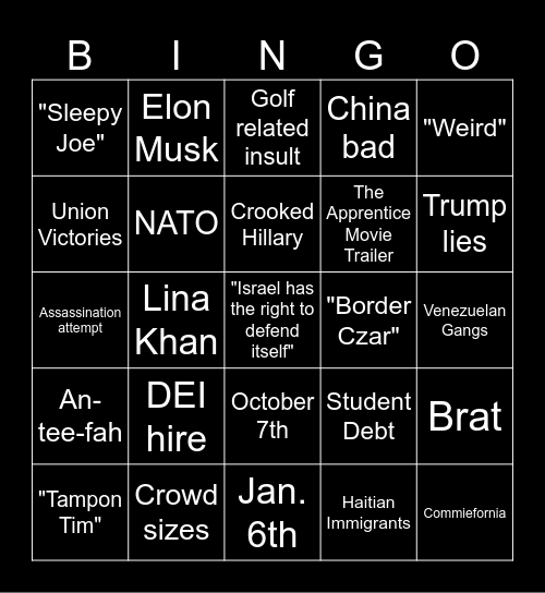 Kamala/Trump Debate Bingo Card