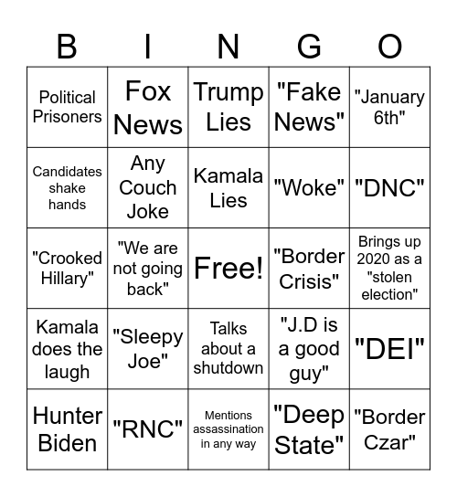 Debate Bingo Card