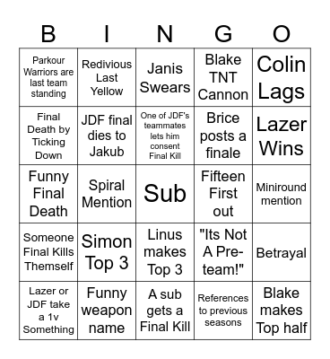 Charged Life Finale Bingo Card Bingo Card