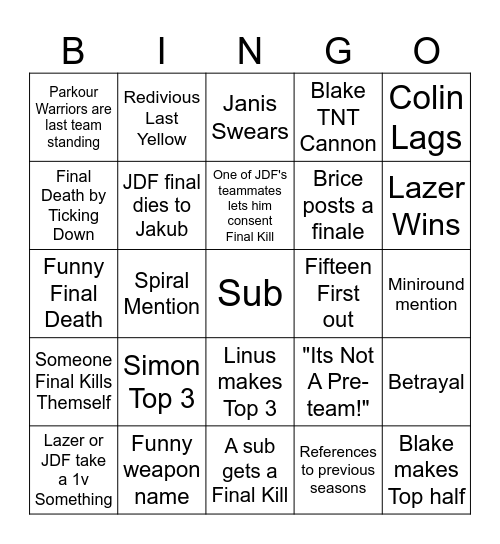 Charged Life Finale Bingo Card Bingo Card