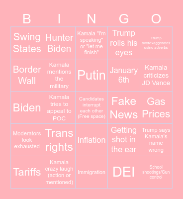 NEW Presidential Debate #1 Bingo Card