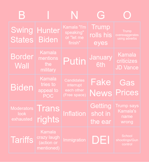 NEW Presidential Debate #1 Bingo Card