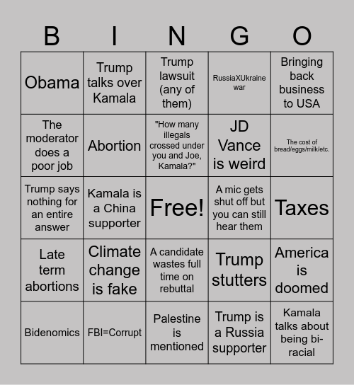 MAMA MALA TANGO TRUMP Bingo Card