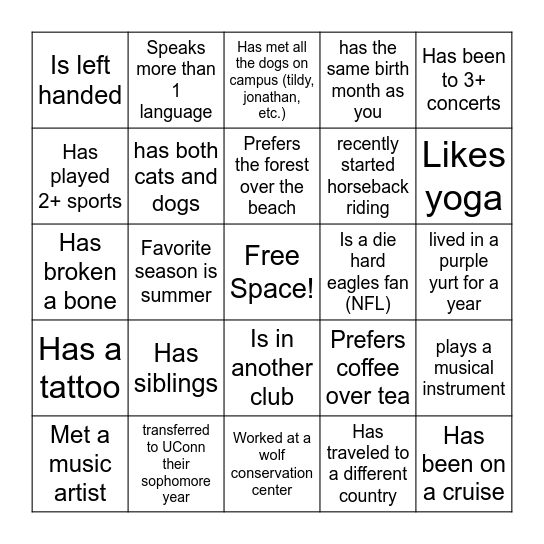 Find somebody who... Bingo Card