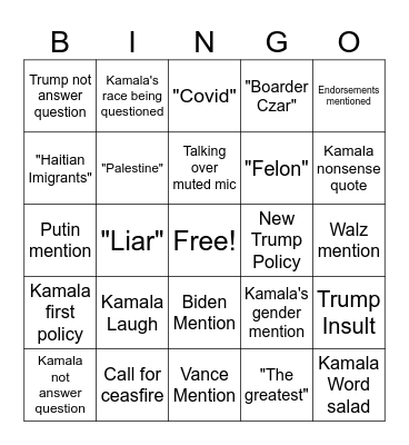 Debate Bingo Card