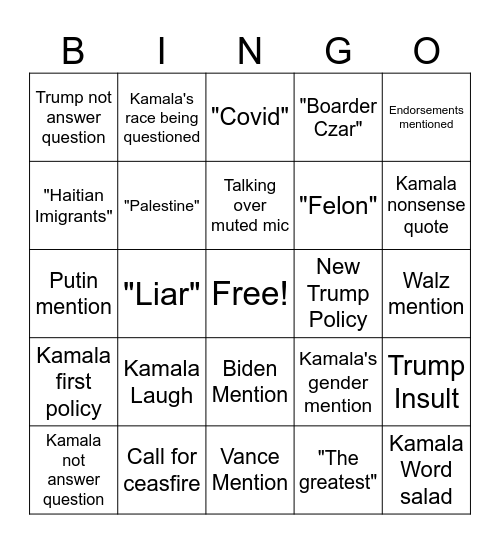 Debate Bingo Card