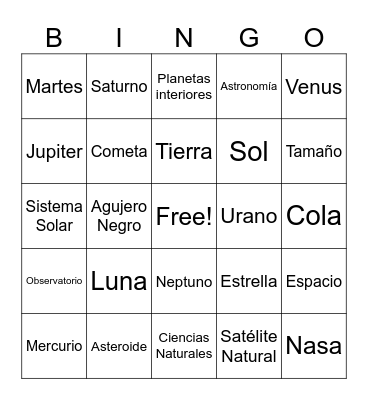 Sistema Solar Bingo Card