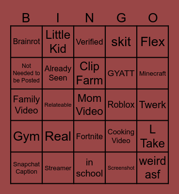 Instagram Reels bingo Card