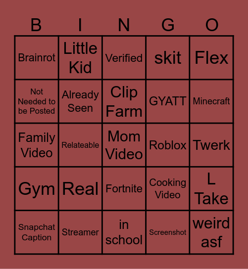 Instagram Reels bingo Card