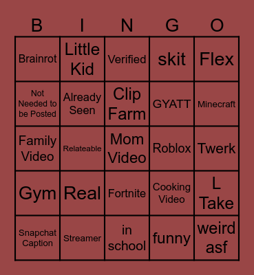 Instagram Reels bingo Card