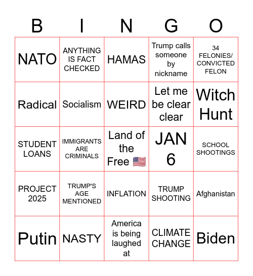 Presidential Debate Bingo - Sept.10, 2024 Bingo Card