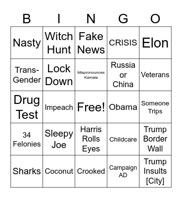 DEBATE N DRINK 24 Bingo Card