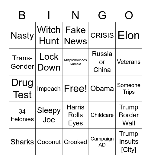 DEBATE N DRINK 24 Bingo Card