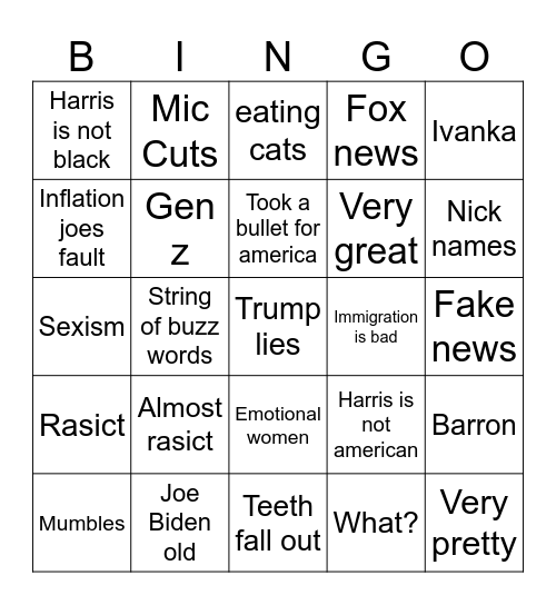 Trump vs Harris debate Bingo Card