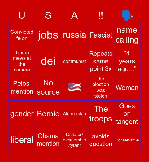 🦅🇺🇲🇺🇲DEBATE BINGO 🇺🇲🇺🇲🦅 Bingo Card