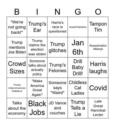 Presidential Debate Bingo Card