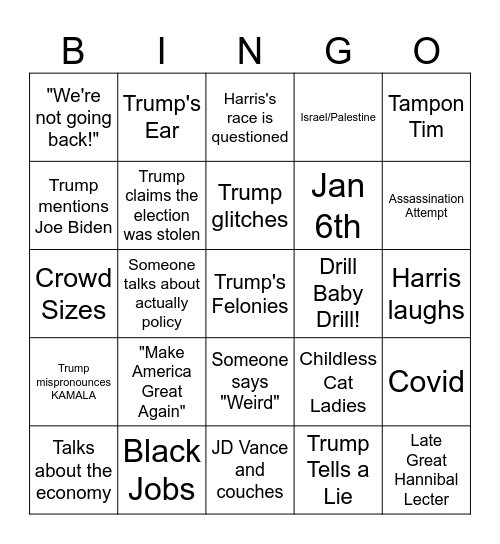 Presidential Debate Bingo Card