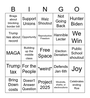 Debate Bingo Card