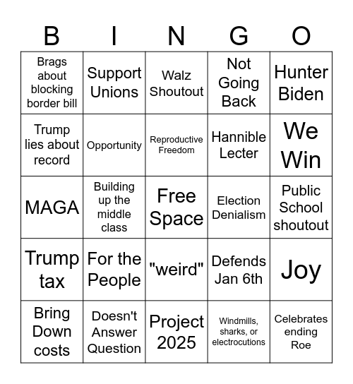 Debate Bingo Card