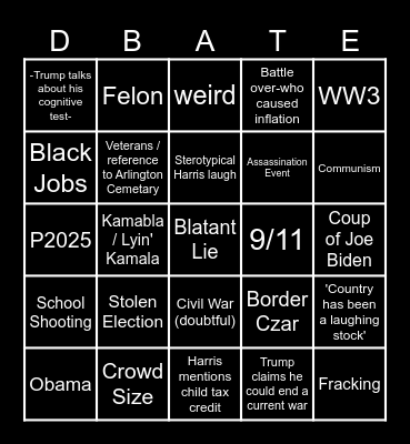 Harris-Trump Debate Bingo Card