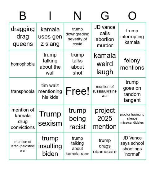 Debate Bingo Card