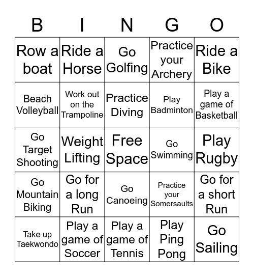 2016 Olympics Bingo Card