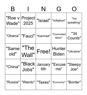 2024 DEBATE BINGO Card