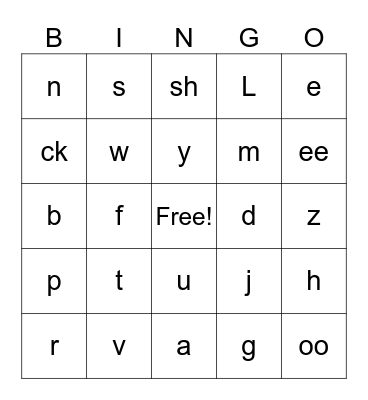 Phonics Bingo Card