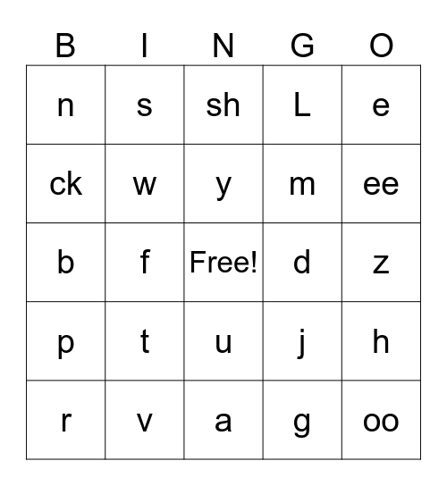 Phonics Bingo Card