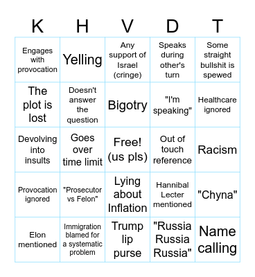 Harris v Trump Debate Bingo 2024 Bingo Card
