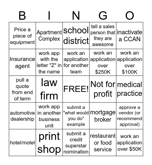 Credit Appreciation Week Bingo Card