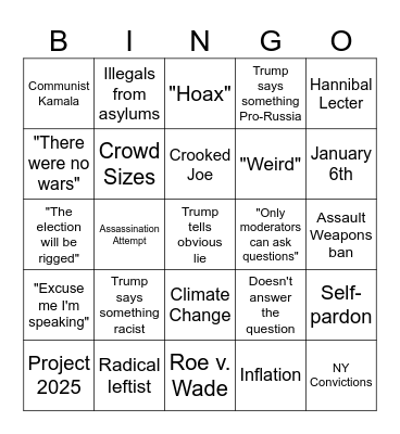 2024.09.10 Presidential Debate Bingo Card