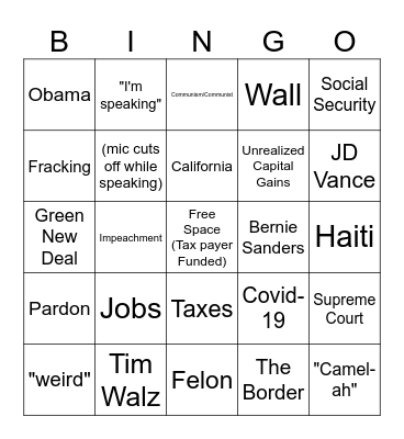 Debate Night Bingo Card