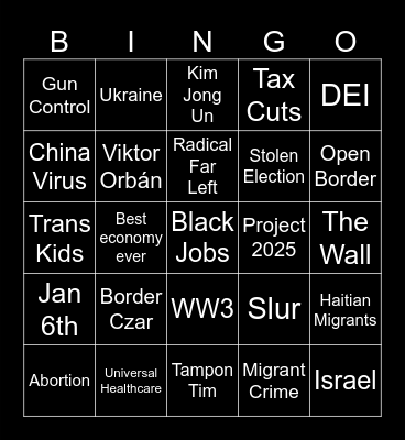 2024 United States presidential debate Bingo Card