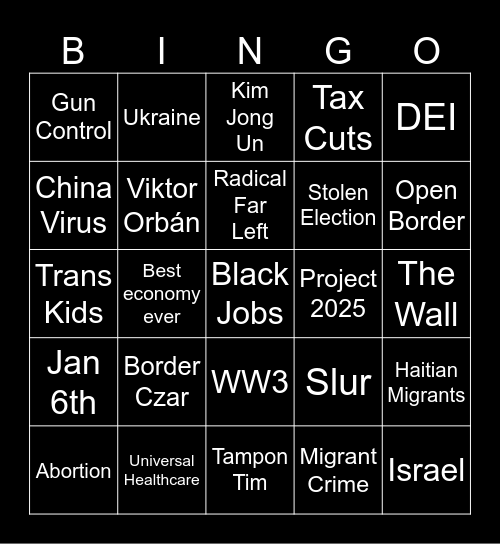 2024 United States presidential debate Bingo Card