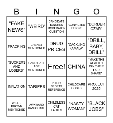 Harris-Trump Debate Bingo Card