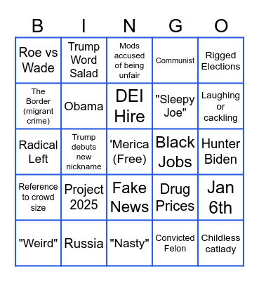 Debate Bingo Card