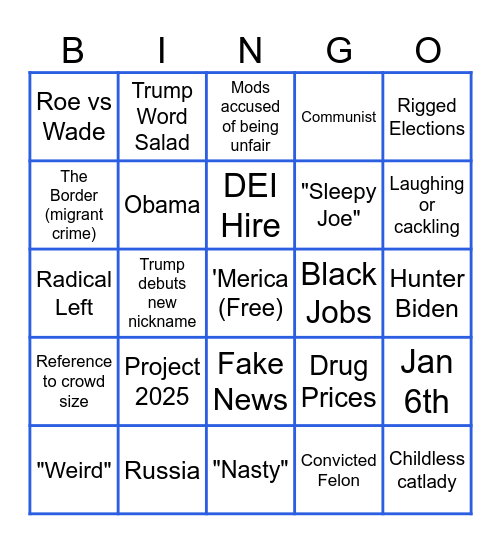 Debate Bingo Card