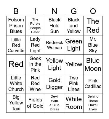 Songs with Colors in the Title Bingo Card