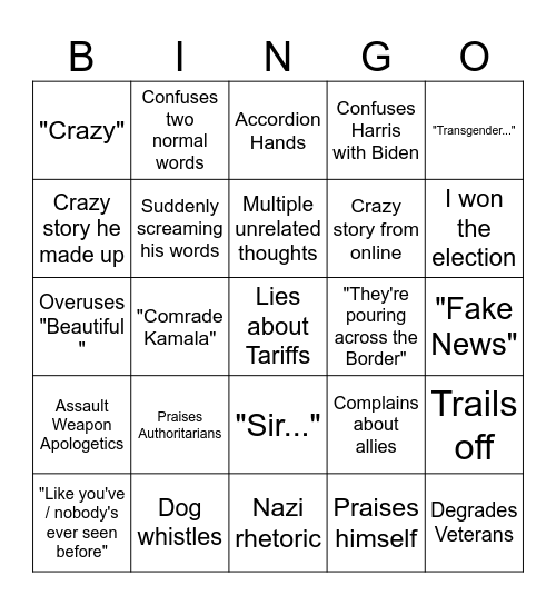 Trump Debate Bingo Card