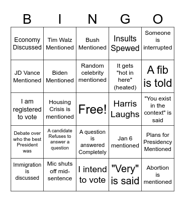 Debate Bingo Card