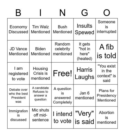 Debate Bingo Card