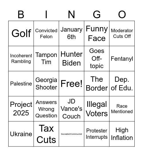 Debate Bingo Card