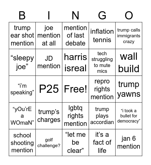 Presidential Debate 2024 Bingo Card